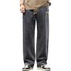 imageOYOANGLE Mens Vintage Elastic Drawstring Waist Jeans Casual Straight Leg Denim PantsDark Grey