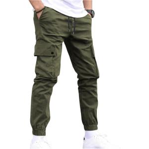 imageOYOANGLE Mens Cargo Jogger Pants Elastic Drawstring Waist Flap Pocket Joggers Hiking Outdoor Track JoggingArmy Green