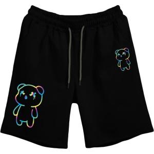 imageOYOANGLE Mens Reflective Expression Print Drawstring Waist Athletic Workout Track Shorts with PocketsBlack Bear Graphic