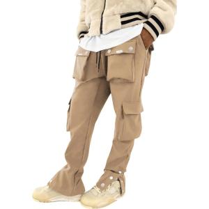 imageOYOANGLE Mens Streetwear Drawstring Waist Button Side Flap Pocket Crago Pants TrousersKhaki