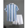 imageOYOANGLE Mens 2 Piece Outfits Beach Matching Sets Summer Short Sleece Shirt and Shorts Vacation OutfitsBlue