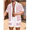 imageOYOANGLE Mens 2 Piece Outfits Beach Matching Sets Summer Tropical Shirt and Shorts Vacation OutfitsWhite and Red