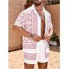 imageOYOANGLE Mens 2 Piece Outfits Beach Matching Sets Summer Tropical Shirt and Shorts Vacation OutfitsWhite and Red