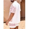 imageOYOANGLE Mens 2 Piece Outfits Beach Matching Sets Summer Tropical Shirt and Shorts Vacation OutfitsWhite and Red