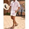 imageOYOANGLE Mens 2 Piece Outfits Beach Matching Sets Summer Tropical Shirt and Shorts Vacation OutfitsWhite and Red