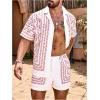imageOYOANGLE Mens 2 Piece Outfits Beach Matching Sets Summer Tropical Shirt and Shorts Vacation OutfitsWhite and Red