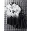 imageOYOANGLE Mens 2 Piece OutfitsButton Down Short Sleeve Floral Shirt and Drawstring Shorts Summer Beach SetsBlack and White