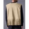imageOYOANGLE Mens Casual Suede Top Shirt Boho Fringe Trim Open Front Sleeveless Vest Jacket WaistcoatApricot