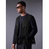 imageOYOANGLE Mens Casual Suede Top Shirt Boho Fringe Trim Open Front Sleeveless Vest Jacket WaistcoatBlack