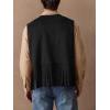 imageOYOANGLE Mens Casual Suede Top Shirt Boho Fringe Trim Open Front Sleeveless Vest Jacket WaistcoatBlack
