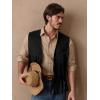 imageOYOANGLE Mens Casual Suede Top Shirt Boho Fringe Trim Open Front Sleeveless Vest Jacket WaistcoatBlack