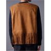 imageOYOANGLE Mens Casual Suede Top Shirt Boho Fringe Trim Open Front Sleeveless Vest Jacket WaistcoatBrown