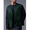 imageOYOANGLE Mens Casual Suede Top Shirt Boho Fringe Trim Open Front Sleeveless Vest Jacket WaistcoatDark Green