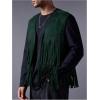 imageOYOANGLE Mens Casual Suede Top Shirt Boho Fringe Trim Open Front Sleeveless Vest Jacket WaistcoatDark Green