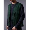 imageOYOANGLE Mens Casual Suede Top Shirt Boho Fringe Trim Open Front Sleeveless Vest Jacket WaistcoatDark Green