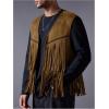imageOYOANGLE Mens Casual Suede Top Shirt Boho Fringe Trim Open Front Sleeveless Vest Jacket WaistcoatLight Brown