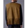 imageOYOANGLE Mens Casual Suede Top Shirt Boho Fringe Trim Open Front Sleeveless Vest Jacket WaistcoatLight Brown