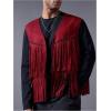 imageOYOANGLE Mens Casual Suede Top Shirt Boho Fringe Trim Open Front Sleeveless Vest Jacket WaistcoatRed