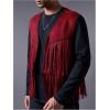 imageOYOANGLE Mens Casual Suede Top Shirt Boho Fringe Trim Open Front Sleeveless Vest Jacket WaistcoatRed