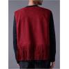 imageOYOANGLE Mens Casual Suede Top Shirt Boho Fringe Trim Open Front Sleeveless Vest Jacket WaistcoatRed