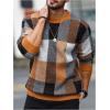 imageOYOANGLE Mens Color Block Plaid Print Long Sleeve Crew Neck Sweater Pullover TopsBrown and Orange