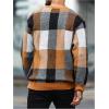 imageOYOANGLE Mens Color Block Plaid Print Long Sleeve Crew Neck Sweater Pullover TopsBrown and Orange