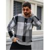 imageOYOANGLE Mens Color Block Plaid Print Long Sleeve Crew Neck Sweater Pullover TopsGrey