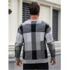 imageOYOANGLE Mens Color Block Plaid Print Long Sleeve Crew Neck Sweater Pullover TopsGrey
