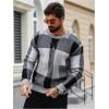 imageOYOANGLE Mens Color Block Plaid Print Long Sleeve Crew Neck Sweater Pullover TopsGrey