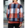 imageOYOANGLE Mens Color Block Plaid Print Long Sleeve Crew Neck Sweater Pullover TopsRed and Blue