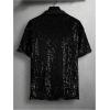 imageOYOANGLE Mens Sequin Shiny Button Down Shirt Short Sleeve Collared Shirts Party Holiday TopsBlack