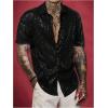 imageOYOANGLE Mens Sequin Shiny Button Down Shirt Short Sleeve Collared Shirts Party Holiday TopsBlack