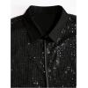 imageOYOANGLE Mens Sequin Shiny Button Down Shirt Short Sleeve Collared Shirts Party Holiday TopsBlack
