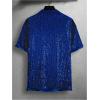 imageOYOANGLE Mens Sequin Shiny Button Down Shirt Short Sleeve Collared Shirts Party Holiday TopsBlue