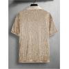 imageOYOANGLE Mens Sequin Shiny Button Down Shirt Short Sleeve Collared Shirts Party Holiday TopsChampagne