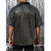 imageOYOANGLE Mens Sequin Shiny Button Down Shirt Short Sleeve Collared Shirts Party Holiday TopsDark Black