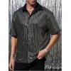 imageOYOANGLE Mens Sequin Shiny Button Down Shirt Short Sleeve Collared Shirts Party Holiday TopsDark Black