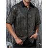 imageOYOANGLE Mens Sequin Shiny Button Down Shirt Short Sleeve Collared Shirts Party Holiday TopsDark Black