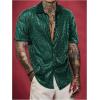 imageOYOANGLE Mens Sequin Shiny Button Down Shirt Short Sleeve Collared Shirts Party Holiday TopsDark Green