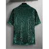 imageOYOANGLE Mens Sequin Shiny Button Down Shirt Short Sleeve Collared Shirts Party Holiday TopsDark Green