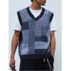 imageOYOANGLE Mens Vintage Plaid Print Sweater Vest Sleeveless V Neck Pullover Knit Tank TopsBlue