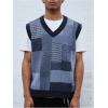 imageOYOANGLE Mens Vintage Plaid Print Sweater Vest Sleeveless V Neck Pullover Knit Tank TopsBlue