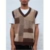 imageOYOANGLE Mens Vintage Plaid Print Sweater Vest Sleeveless V Neck Pullover Knit Tank TopsBrown