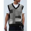 imageOYOANGLE Mens Vintage Plaid Print Sweater Vest Sleeveless V Neck Pullover Knit Tank TopsGrey