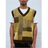 imageOYOANGLE Mens Vintage Plaid Print Sweater Vest Sleeveless V Neck Pullover Knit Tank TopsYellow
