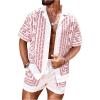imageOYOANGLE Mens 2 Piece Outfits Beach Matching Sets Summer Tropical Shirt and Shorts Vacation OutfitsWhite and Red