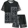 imageOYOANGLE Mens 2 Piece Outfits Boho Paisley Print Short Sleeve Top and Drawstring Shorts Set TracksuitsBlack