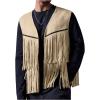 imageOYOANGLE Mens Casual Suede Top Shirt Boho Fringe Trim Open Front Sleeveless Vest Jacket WaistcoatApricot