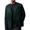 imageOYOANGLE Mens Casual Suede Top Shirt Boho Fringe Trim Open Front Sleeveless Vest Jacket WaistcoatDark Green