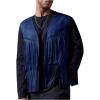imageOYOANGLE Mens Casual Suede Top Shirt Boho Fringe Trim Open Front Sleeveless Vest Jacket WaistcoatDeep Blue